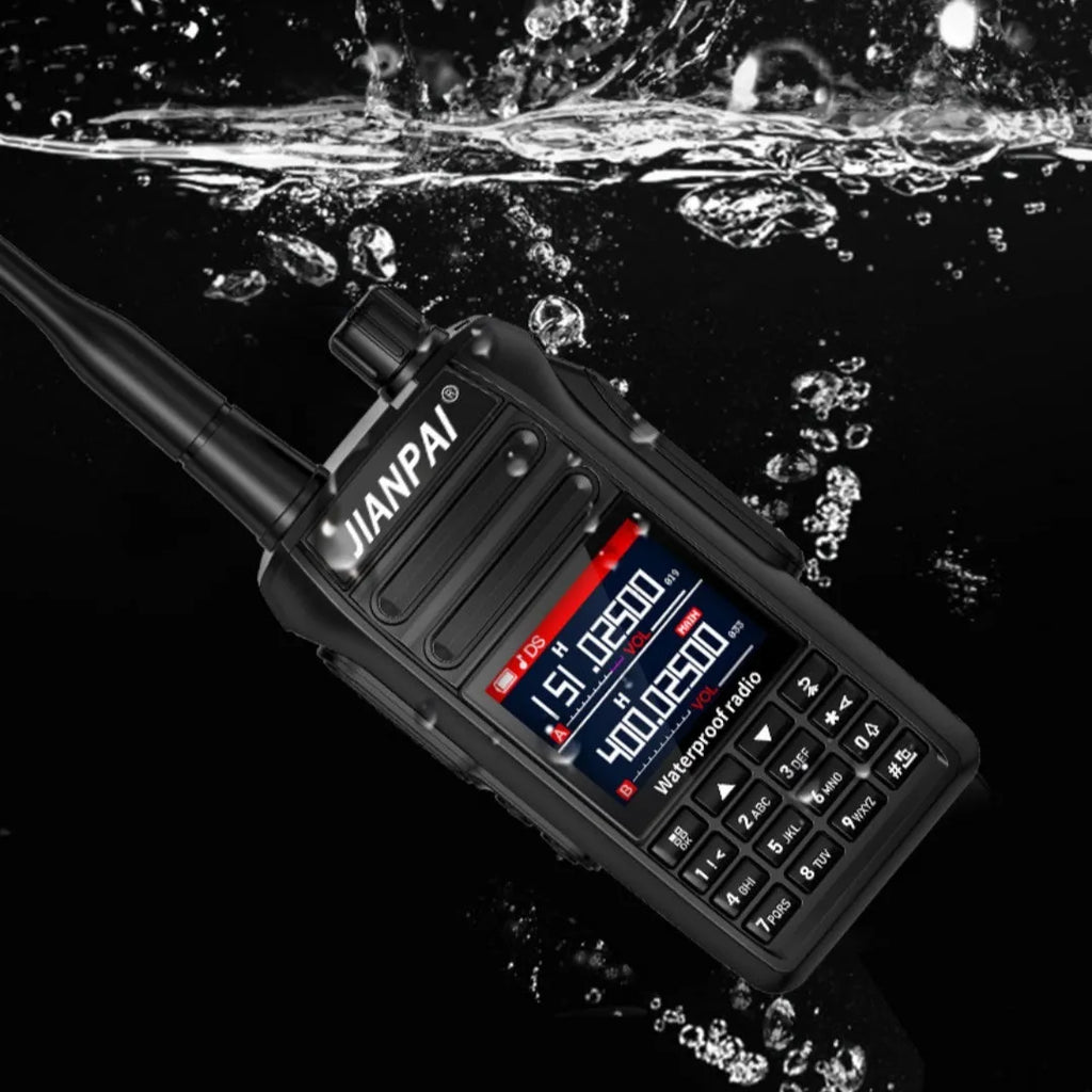 Black aviation interphone communication headset with waterproof and dustproof construction showing full accessory kit