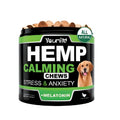 Calm Down and Chew dog calming supplement bottle showing 120 capsules with herbal formula