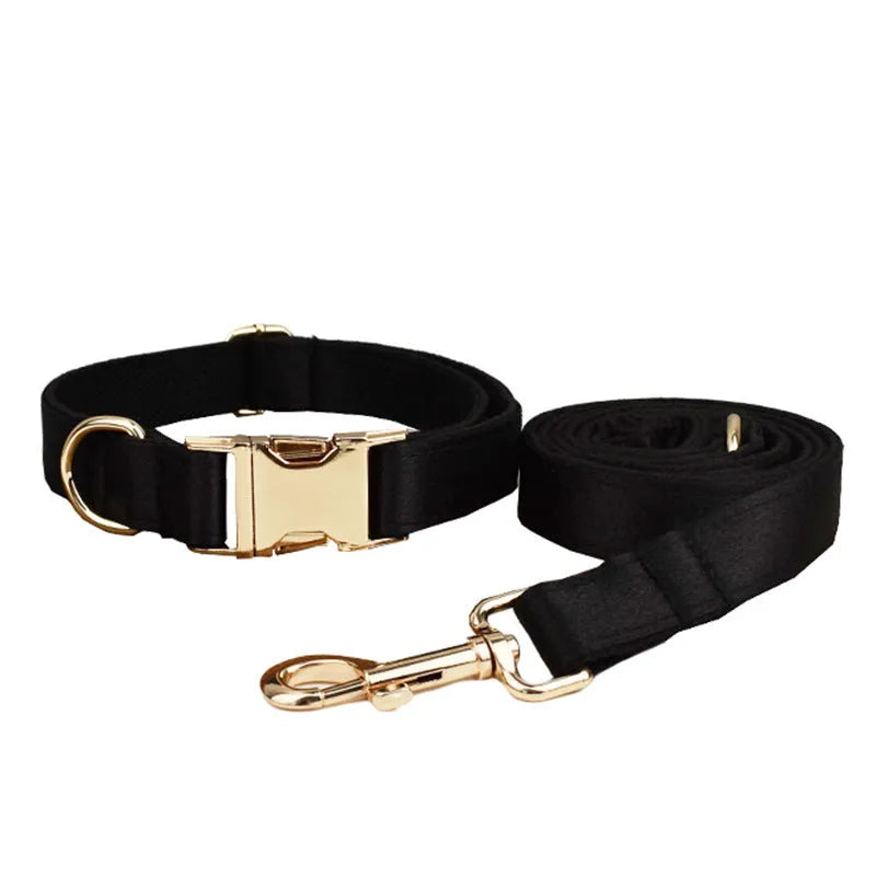 Complete dog accessory set with collar, leash, bow, and vest in cloth material