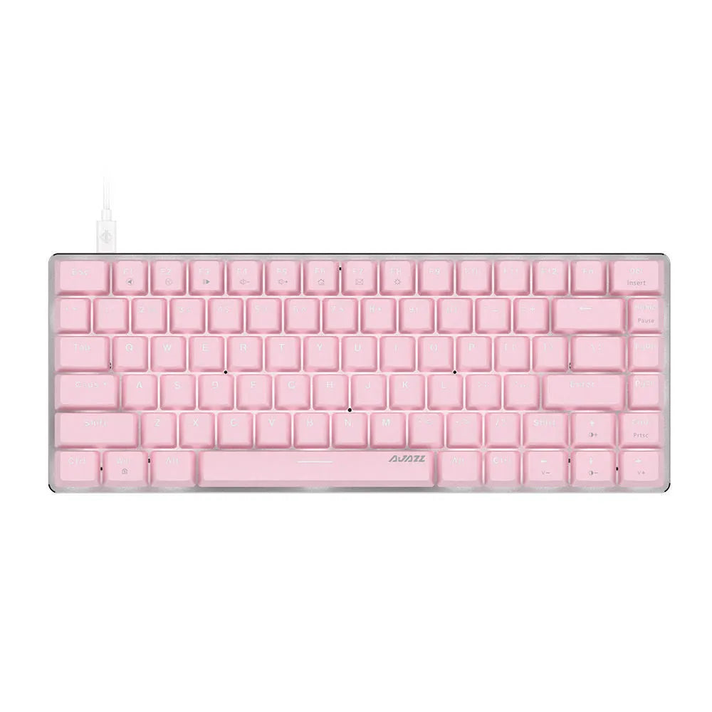 82-key mechanical keyboard with white backlight illumination showing green or red switch options