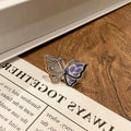 Copper butterfly women's ring with Chinese design and dripping oil finish