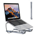 Aluminium alloy folding laptop stand with multi-port docking station in open position