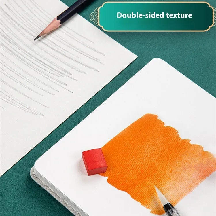 Feiluniao handmade fabric watercolour notebook with decorative cover, 185mm long.