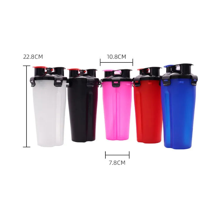 Portable white and red dog water and food cup with separate compartments for outdoor use