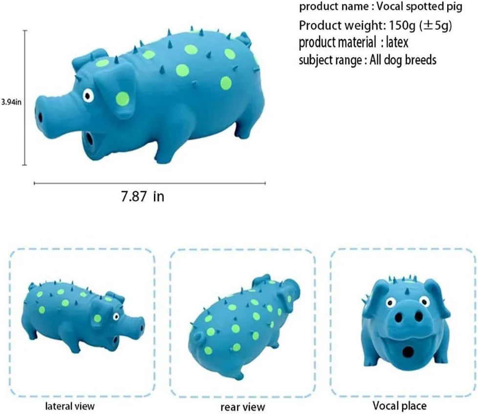 Colourful pig-shaped dog chew toy with textured surface and squeaker for teeth cleaning