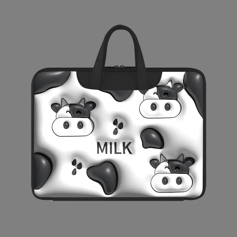 Inflatable laptop bag showing luggage attachment feature and available in multiple colour patterns