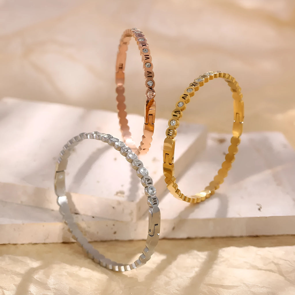 Korean style titanium steel bracelet with electroplated finish in gold, rose gold or steel colour options