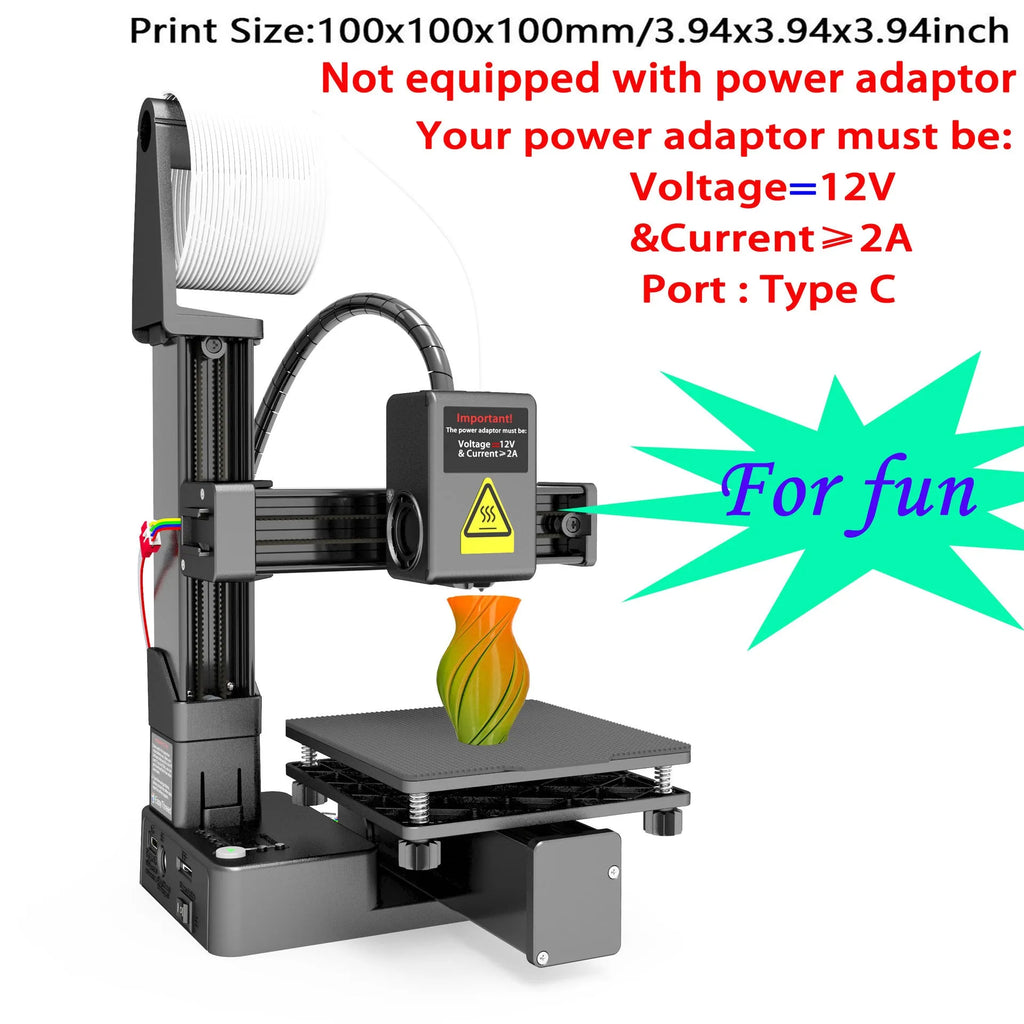 White EasyThreed K10 entry-level 3D printer on a desk, showing its compact size and build plate.