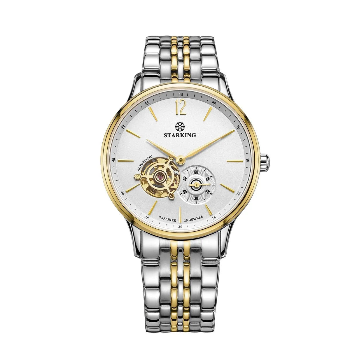 Men's automatic mechanical business watch with brown leather strap and stainless steel case