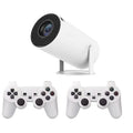 White X10 PLUS portable home smart projector with gamepad and remote control on table