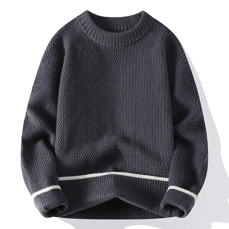 Men's loose fit round neck knitwear pullover in grey colour with long sleeves
