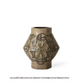 Hand-painted ceramic cylindrical table vase with carved religious and symbolic tribal totem flower patterns in large or small size