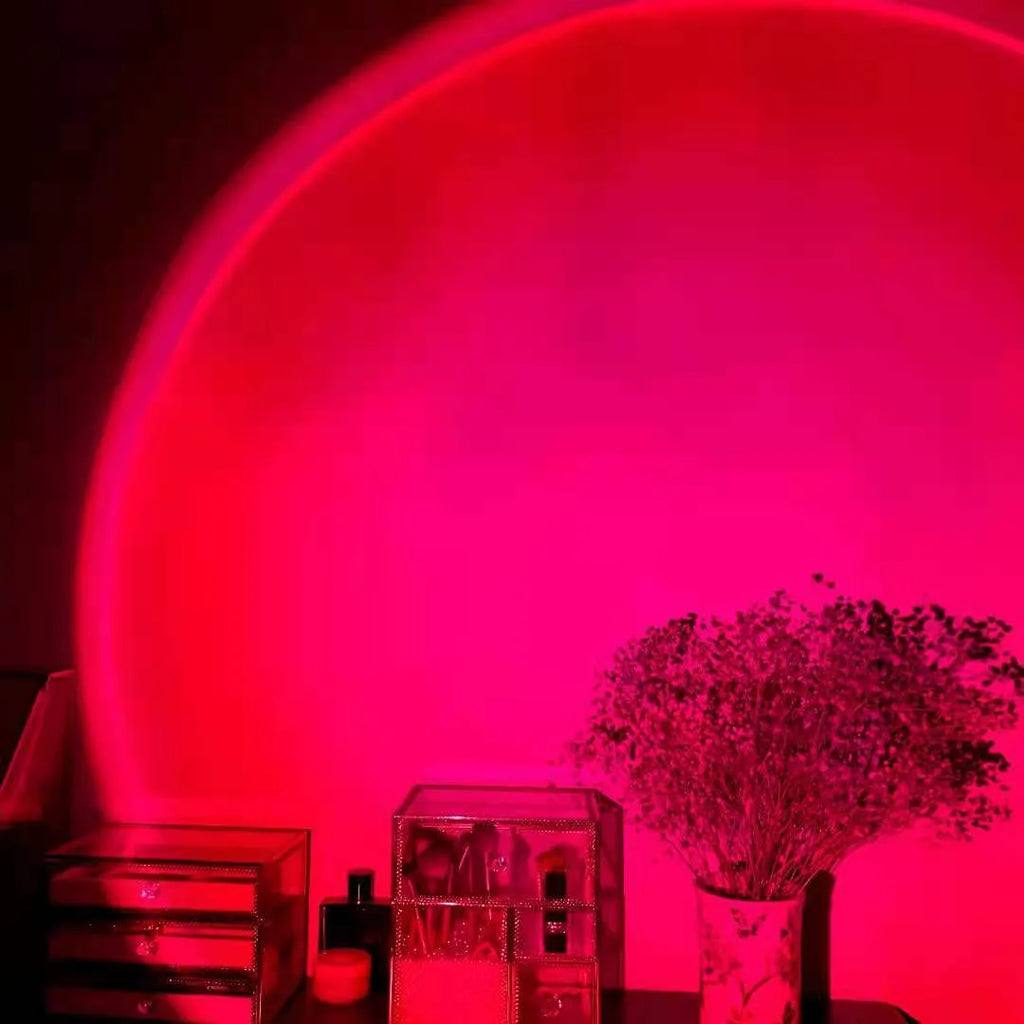USB rechargeable rainbow sunset projection lamp with push-button control