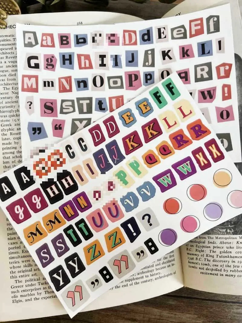Five colour groups of English letters and numbers label stickers with weekday words for material decoration