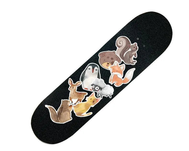 36 retro beach and surfing themed vinyl stickers in various sizes from 6cm to 10cm with matte finish