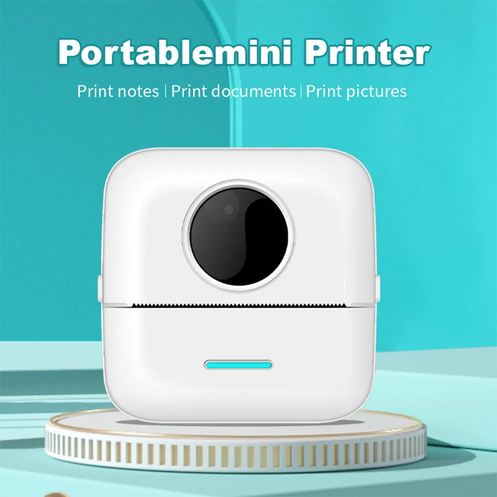Mini pocket thermal printer with USB charging and printer paper roll, for students and office text printing.
