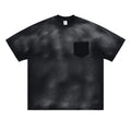 Men's black loose-fit cotton T-shirt with printed letter pattern and drop-shoulder short sleeves