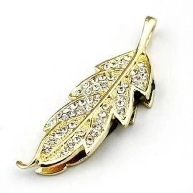 Silver metal USB flash drive with crystal jewellery leaf decoration showing 64GB capacity