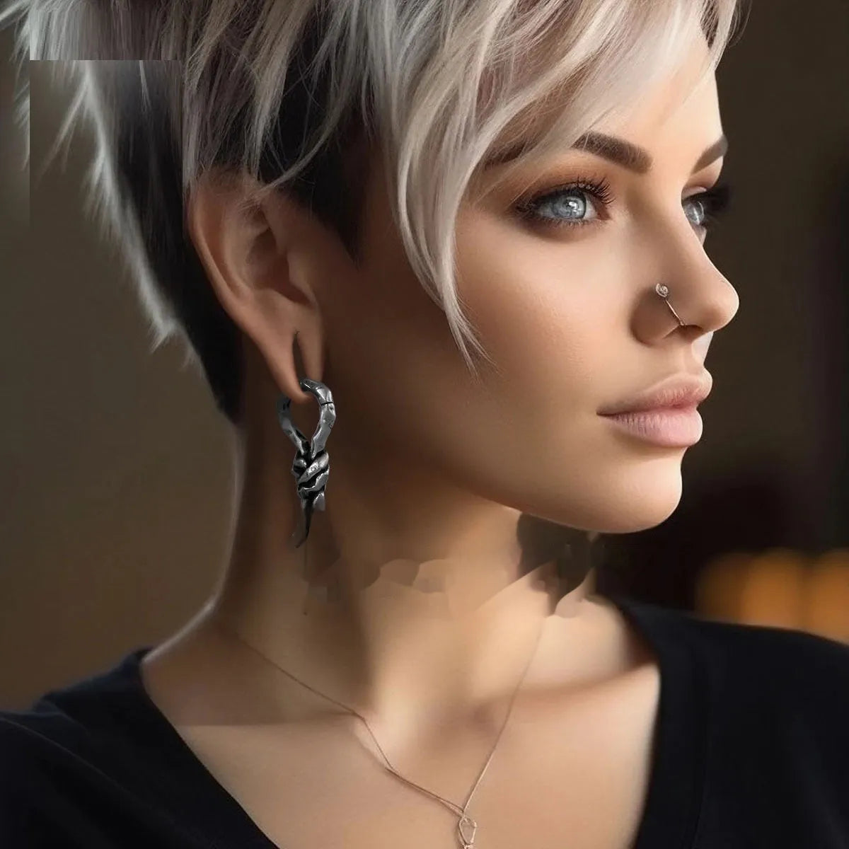 Copper auricle earrings with creative bends and hitches design in 4mm retro style
