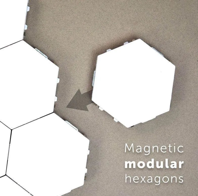 Helios modular honeycomb wall lamp with hexagonal ABS panels in modern minimalist design