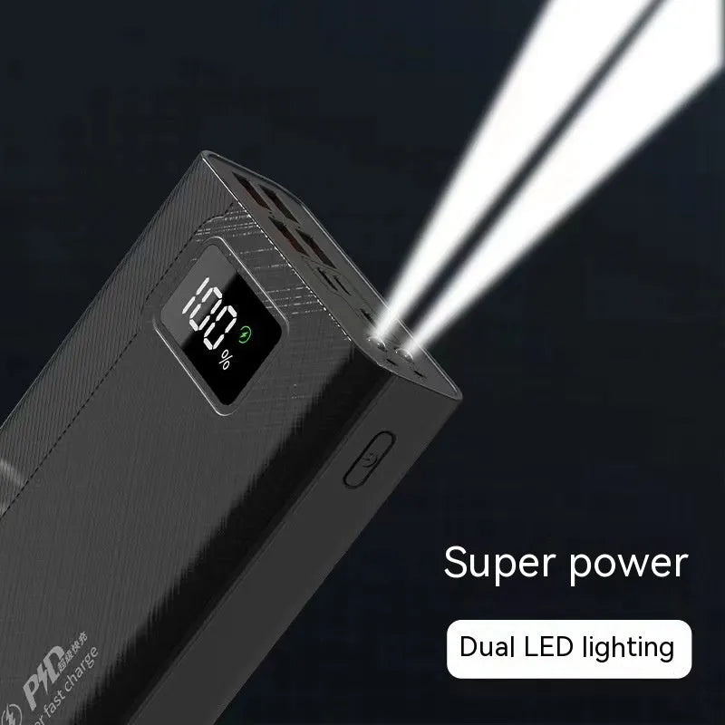 Black or white large capacity portable power bank showing front view with USB ports