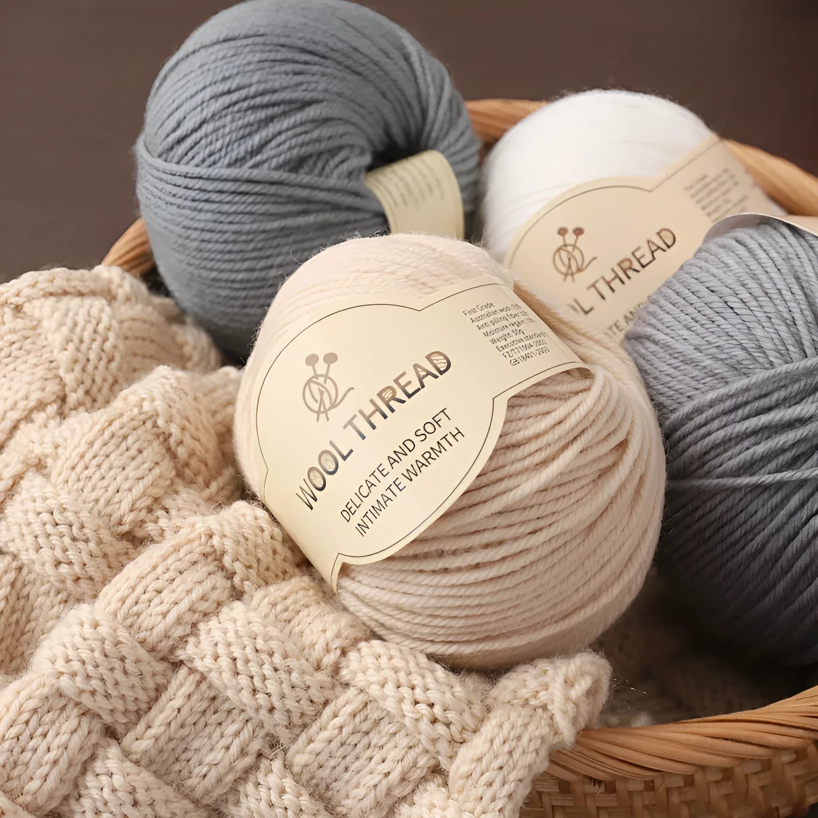 Roll of hand knitting wool thread for baby and children's knitted sweaters and scarves