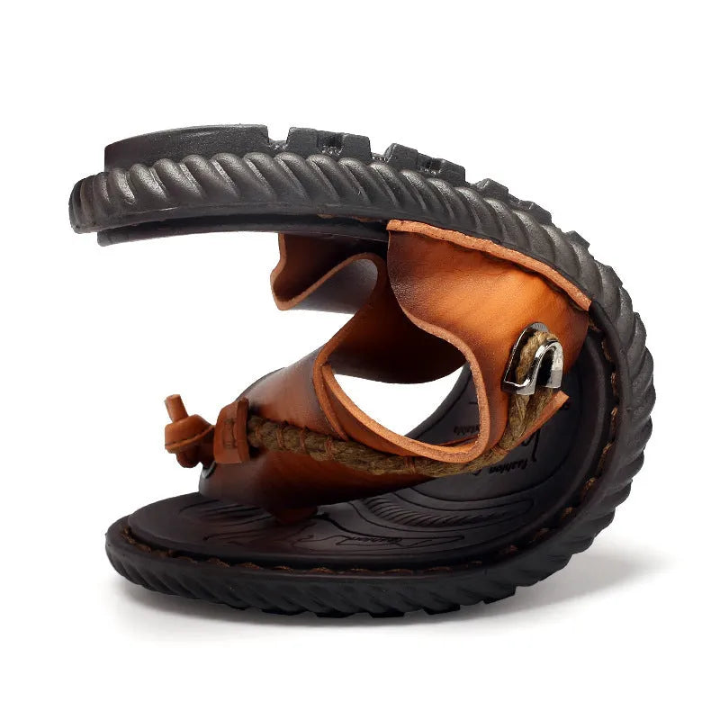 Men's plus size herringbone outdoor slippers in dark blue with a rubber sole and leather lining.