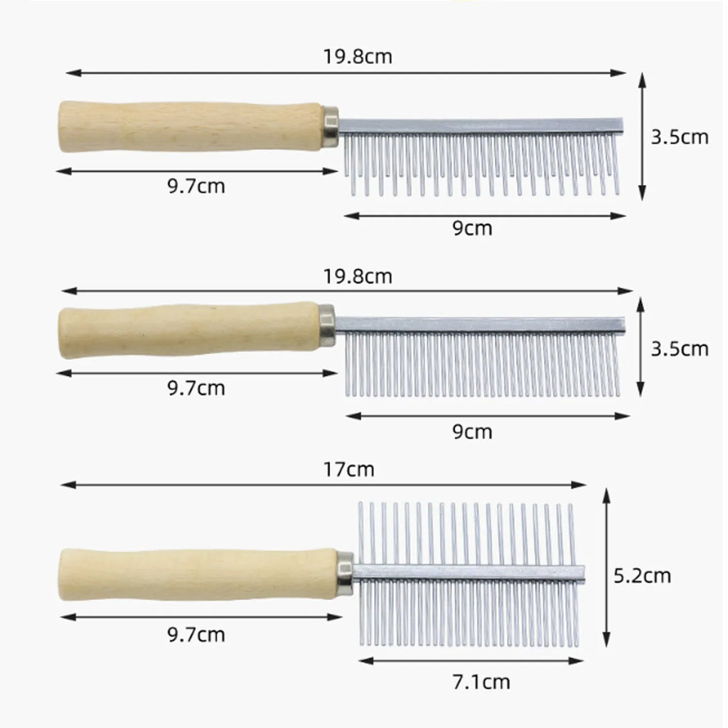 Wooden handle pet grooming comb with rounded needles for dogs and cats