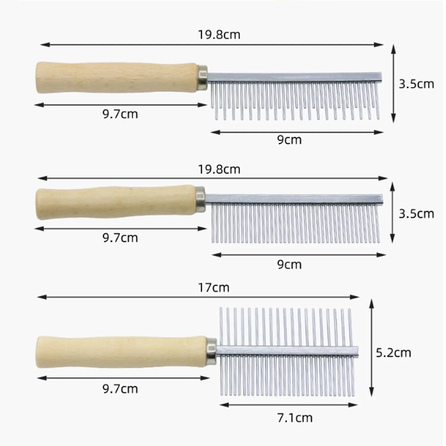 Wooden handle pet grooming comb with rounded needles for dogs and cats