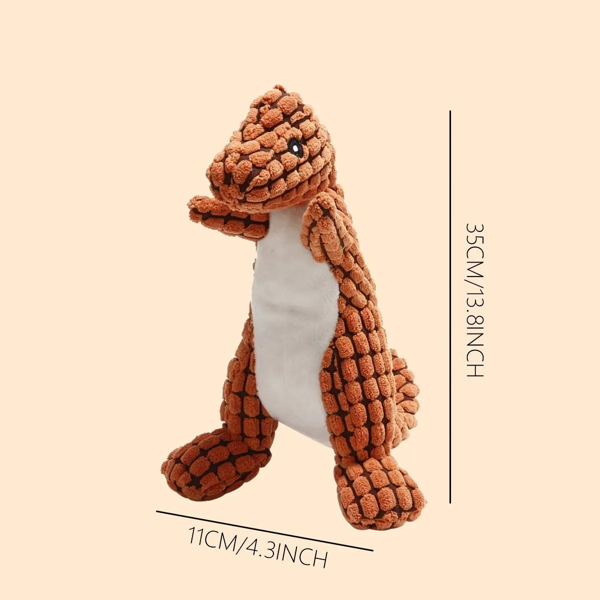 Grey, green, or orange dog chew toy with sound features measuring 35cm long