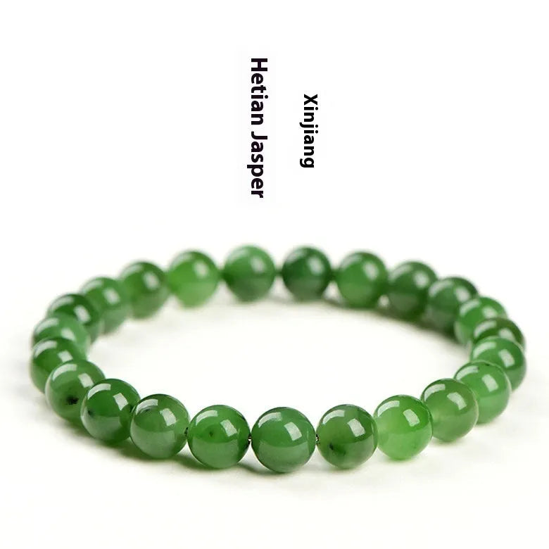 Natural Hetian jade Jasper ball bracelet showing polished beads in one of five available size ranges