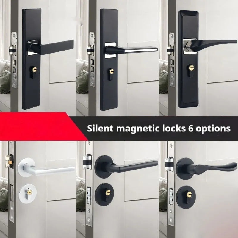 Aluminium alloy split magnetic door lock handle for timber doors in household indoor settings