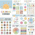 Calm corner poster set with 12 calm posters and 16 educational posters in puzzle style for classroom decoration