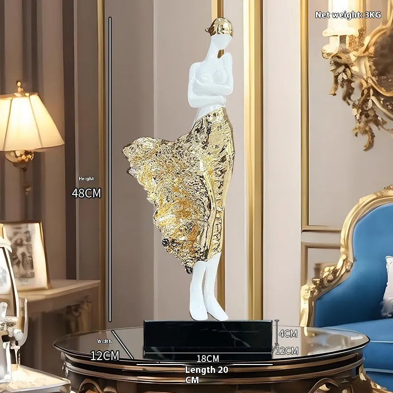 48cm modern resin character sculpture ornament in metallic gold or silver finish