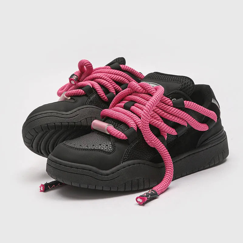 Thick bottom unisex casual shoes in four colours with lace-up front and round toe design