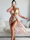 Printed quick-dry polyester bikini swimsuit for European and American women in S M L XL sizes