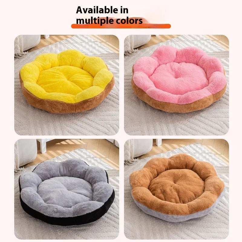 Round rabbit plush cat bed with thick fabric and detachable washable cover