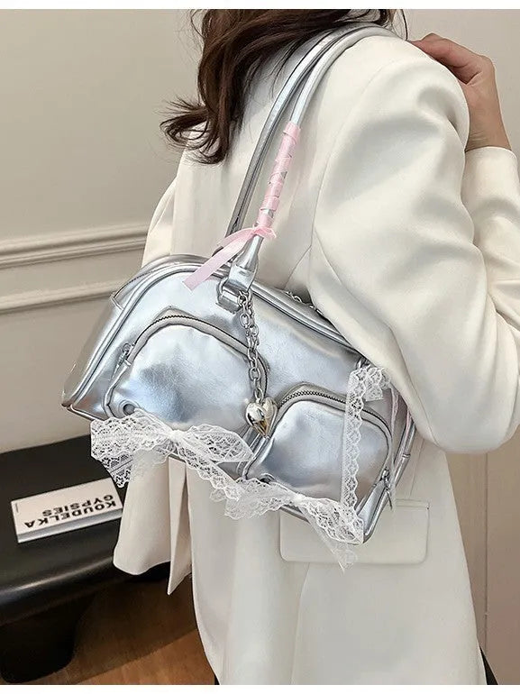 Soft texture PU leather casual shoulder bag with horizontal square shape and double shoulder straps
