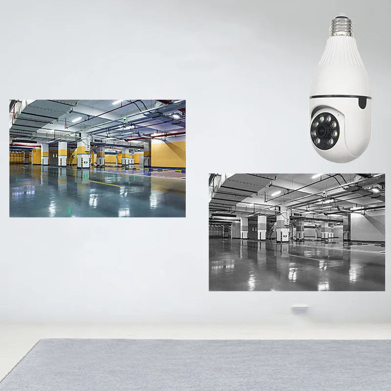 Minions brand wireless IP security camera on a stand, showing a wide-angle lens and status light.