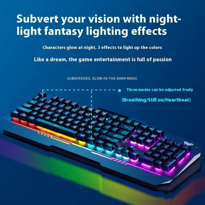 F3010 black and white metal keyboard gaming bundle with mouse, headset, and colourful LED lighting