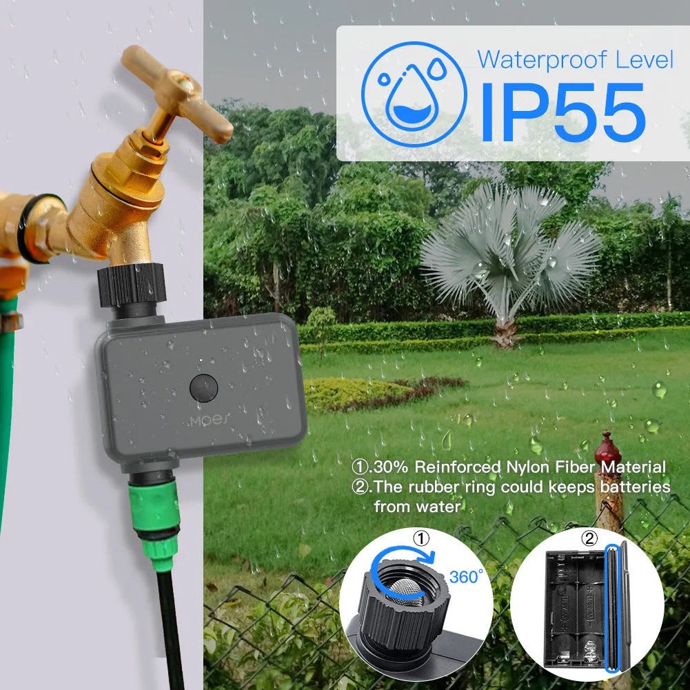 Bluetooth garden irrigation sprinkler timer with smartphone app control for remote watering scheduling