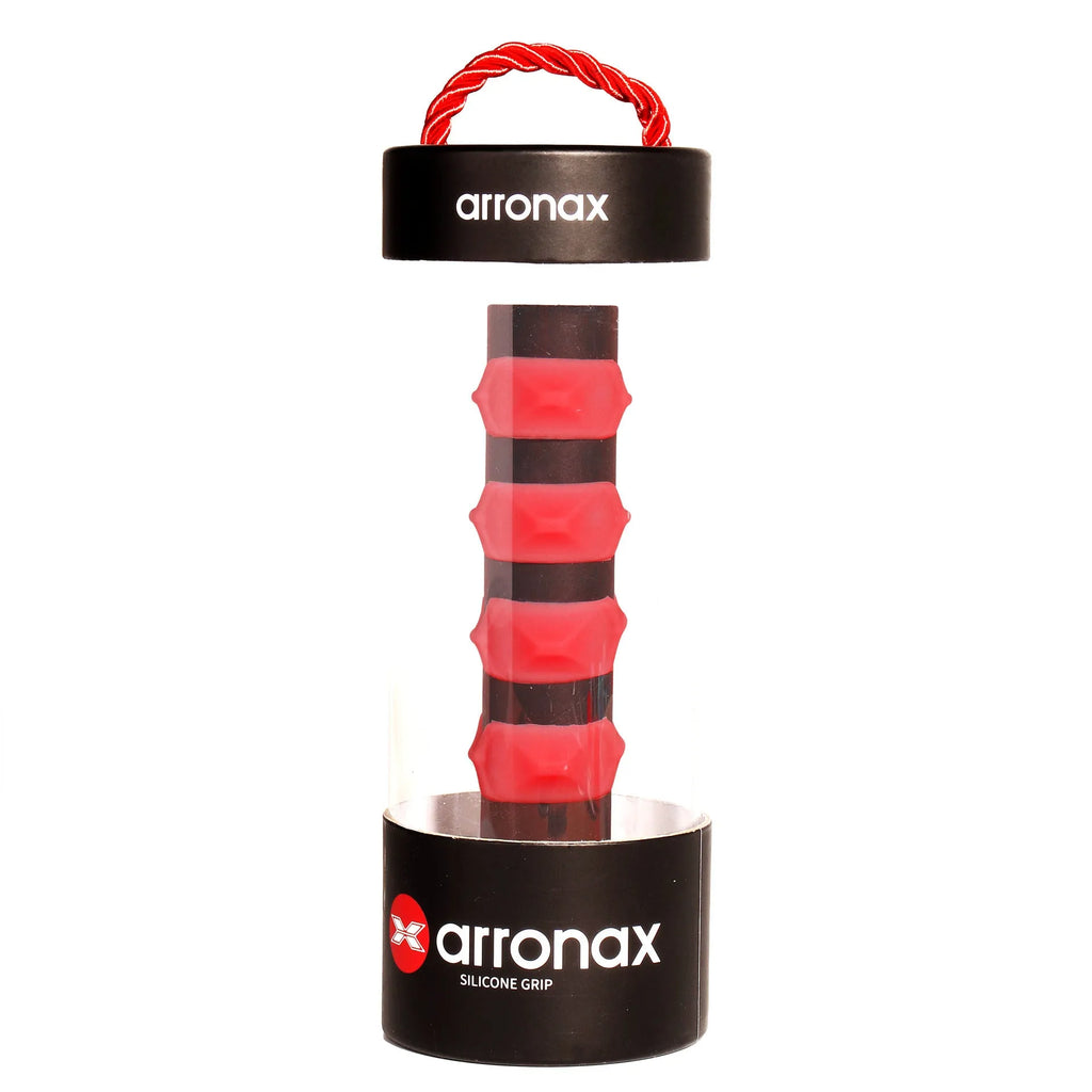 Silicone tennis racket hand grip buckle in multiple colours showing 17.6cm x 6.4cm dimensions