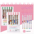 Boxed set of six fluorescent highlighter pens with plastic shells and oblique heads in three colour options