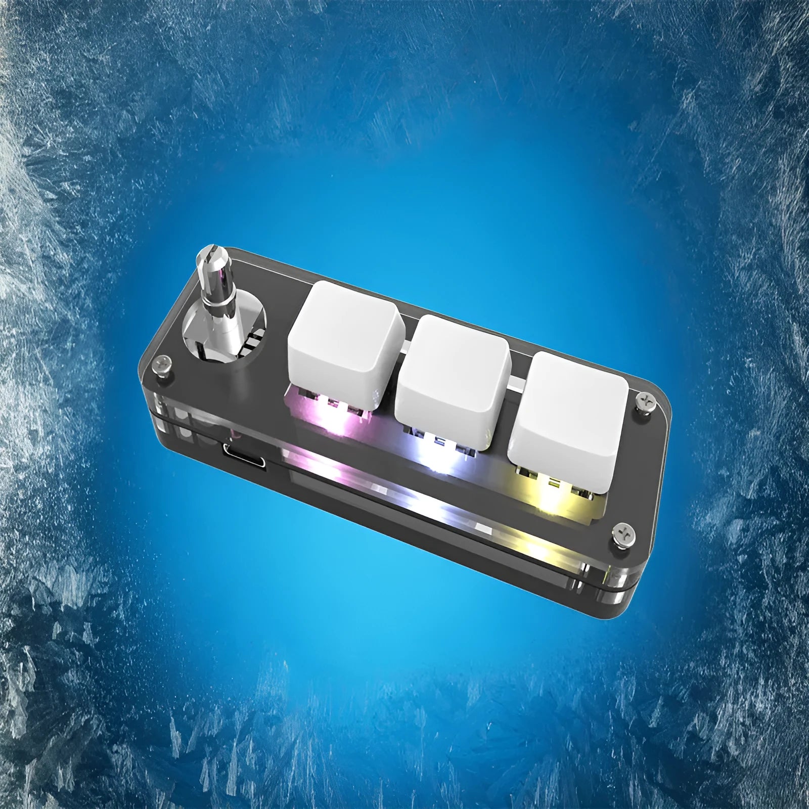 Black and white custom programmable keypad with RGB backlight and USB cable for macro shortcuts