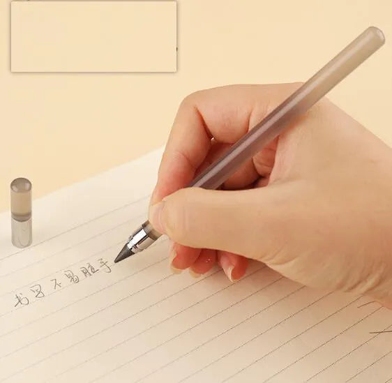 Clear acrylic eternal mechanical pencil with alloy writing tip and assorted coloured lead refills.