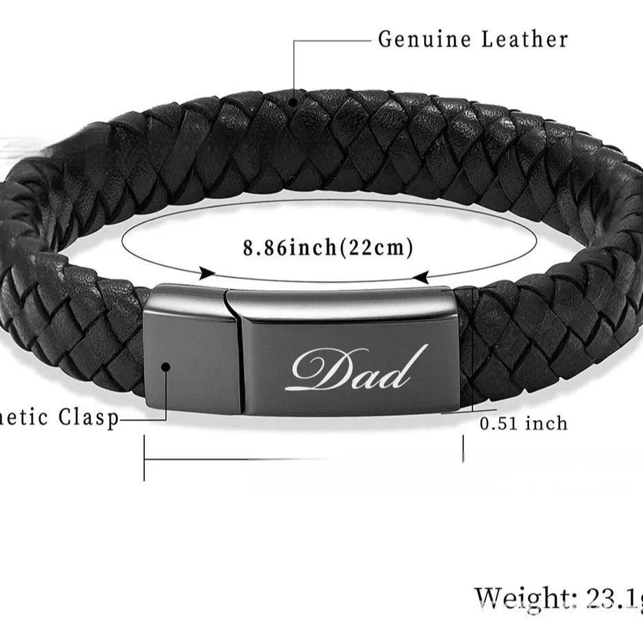 Black leather and stainless steel cinerary bracelet with weaving construction for travel commemoration