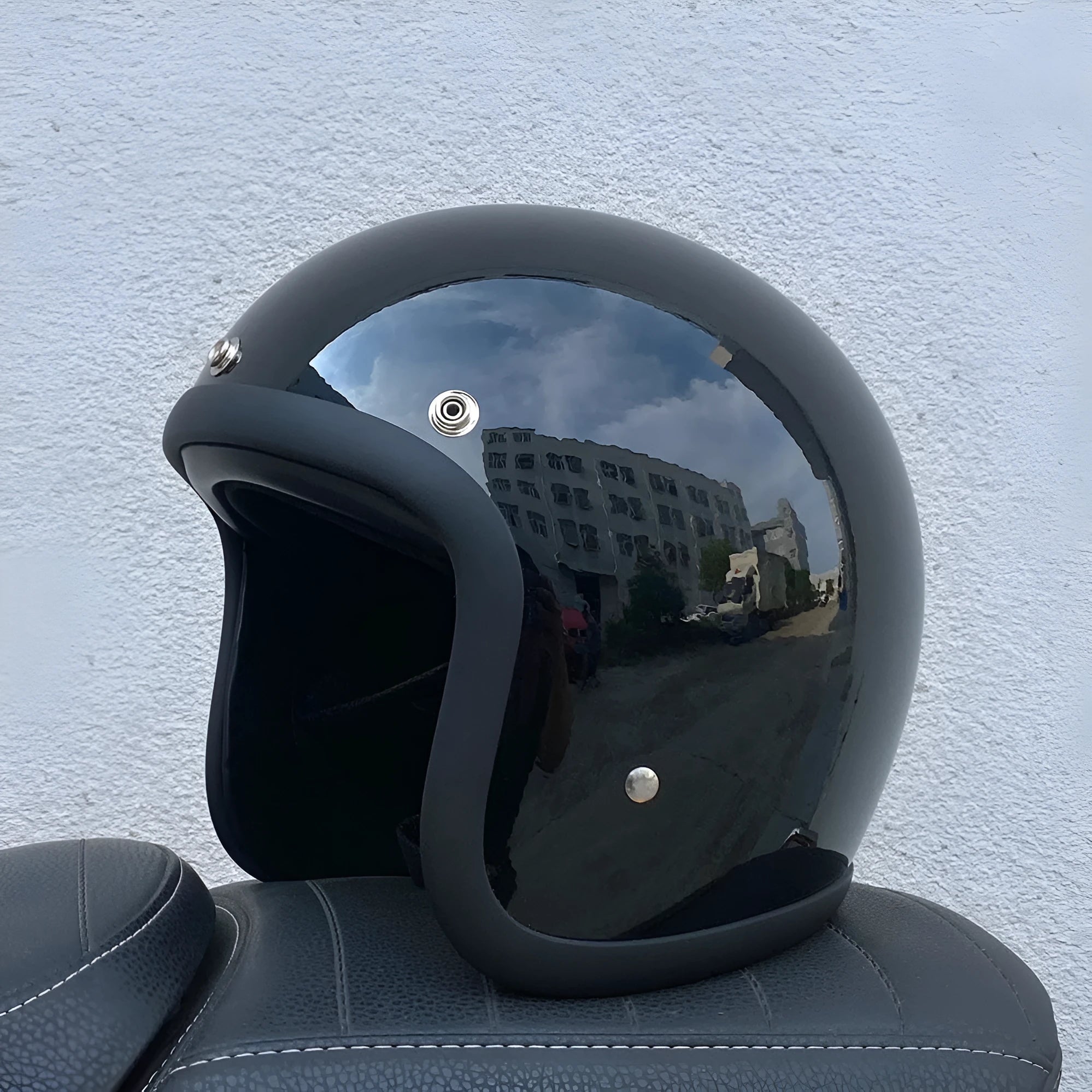 FRP retro-style motorcycle half helmet for electric bike commuting in glass fibre construction
