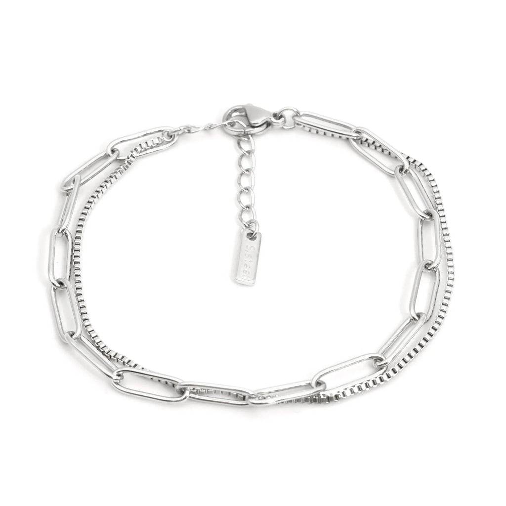 Double layer titanium steel women's bracelet with geometric design and electroplated finish