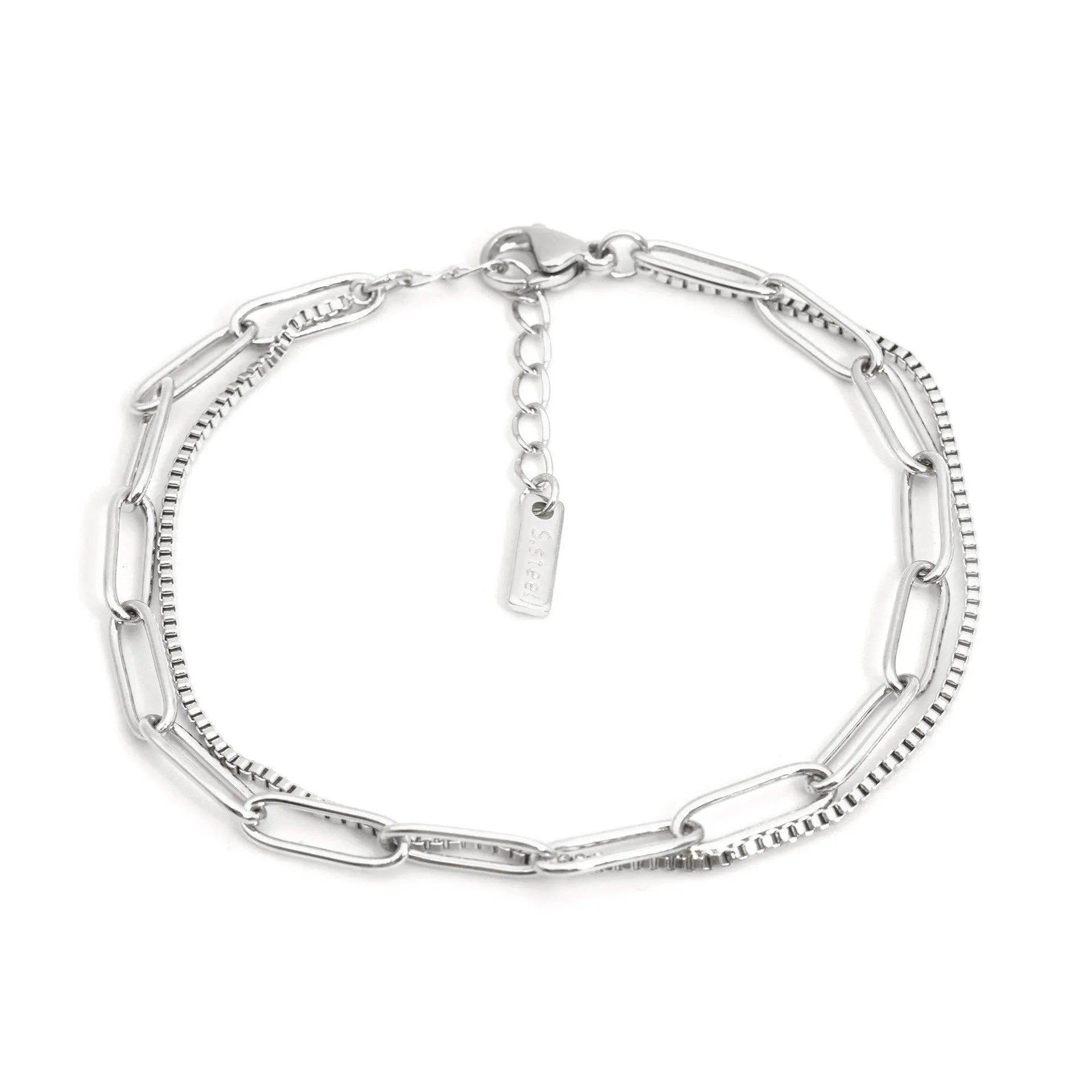Double layer titanium steel women's bracelet with geometric design and electroplated finish