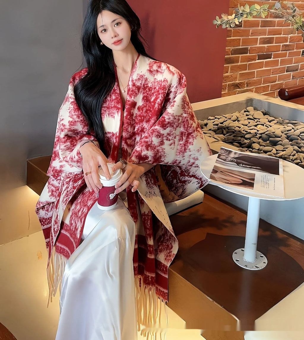 Women's polyester scarf cape with tassel detailing in casual shawl style